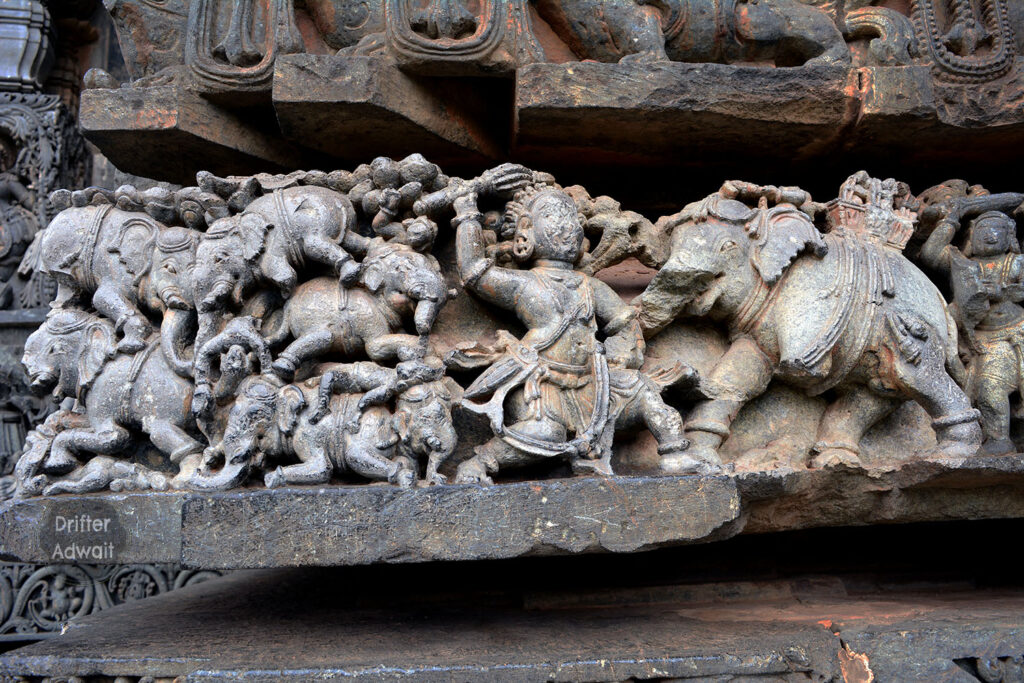 Bhima killing elephants, Halebidu