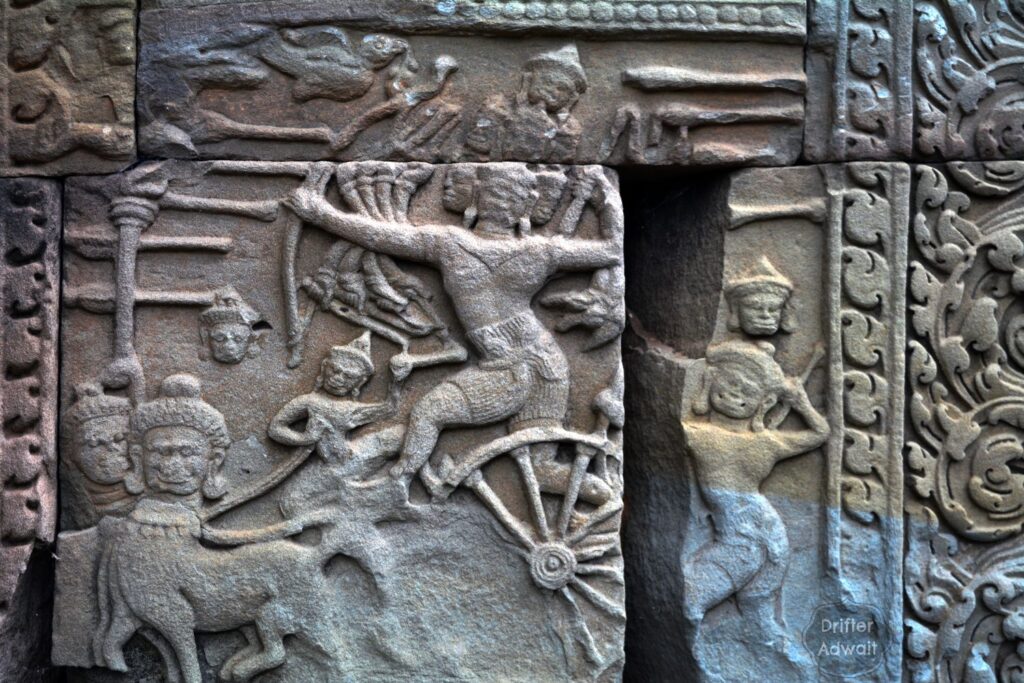 Mules with demonic faces pulling Ravana's Chariot, Baphuon Temple, 11th Century, Cambodia.