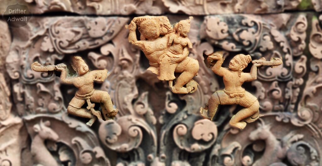 Viradha on Brocken Lintel Panel, Magnified,  Bante Srei, Cambodia