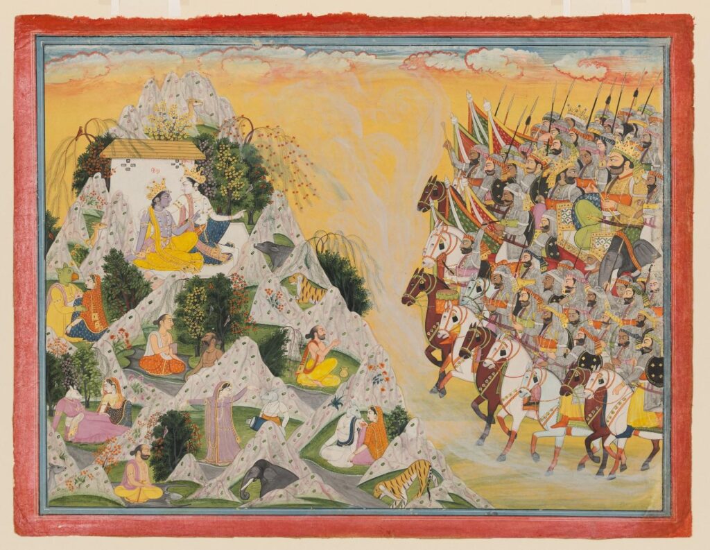 Jarasandha’s army advances toward Krishna and Balarama, 
Period ca. 1800-1815, Geography- Kangra, Himachal Pradesh state, India
Smithsonian National Museum of Asian Arts.