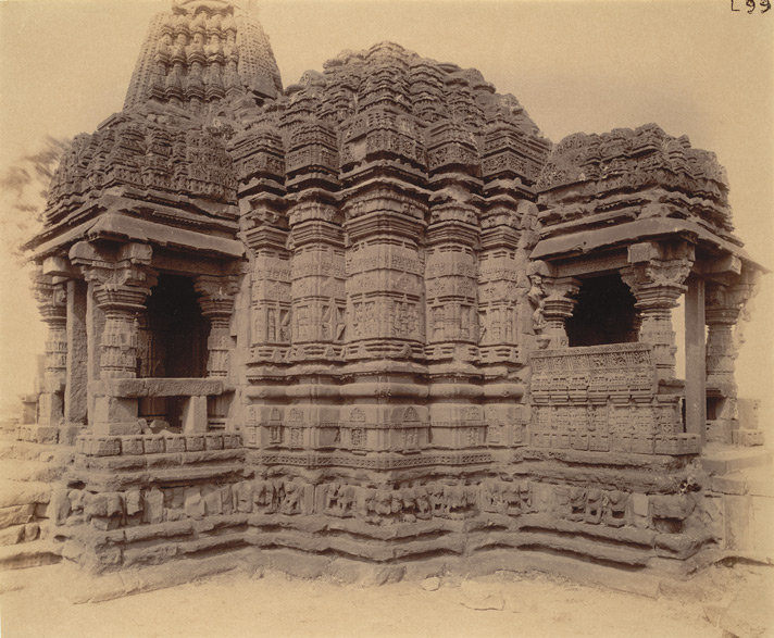 Photograph of the rear of the main shrine and shikara of the Gondeshvara Temple, Sinnar taken by Henry Cousens in the 1880s or 1890s