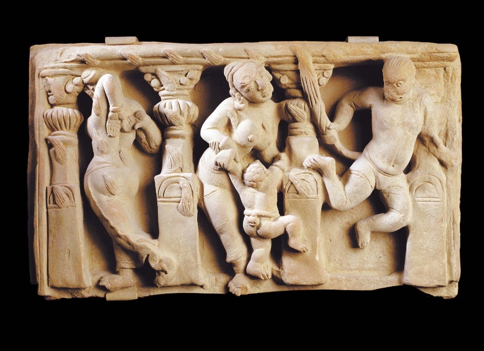 Terracotta panel depicting Hanuman setting fire to Lanka. Private collection.
This photograph was given to Donald Stadtner by the Bumper Collection, Calgary.