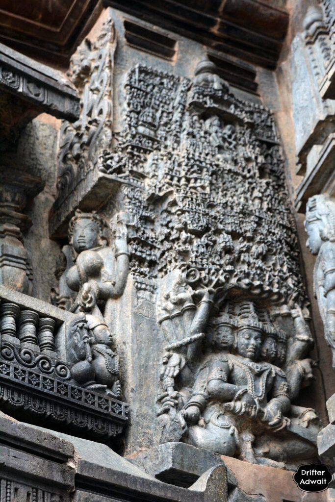 Ravana Lifting Kailasa at Belur temple