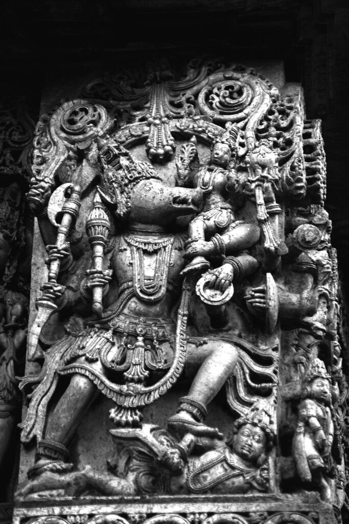 Hiranyaksha, first of the Demon, getting Killed by Varaha, Haleebidu Temple