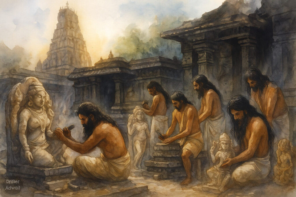 Concept Art of Temples being Built